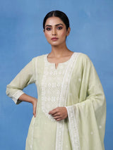 Pista green cotton blend women pant suit
