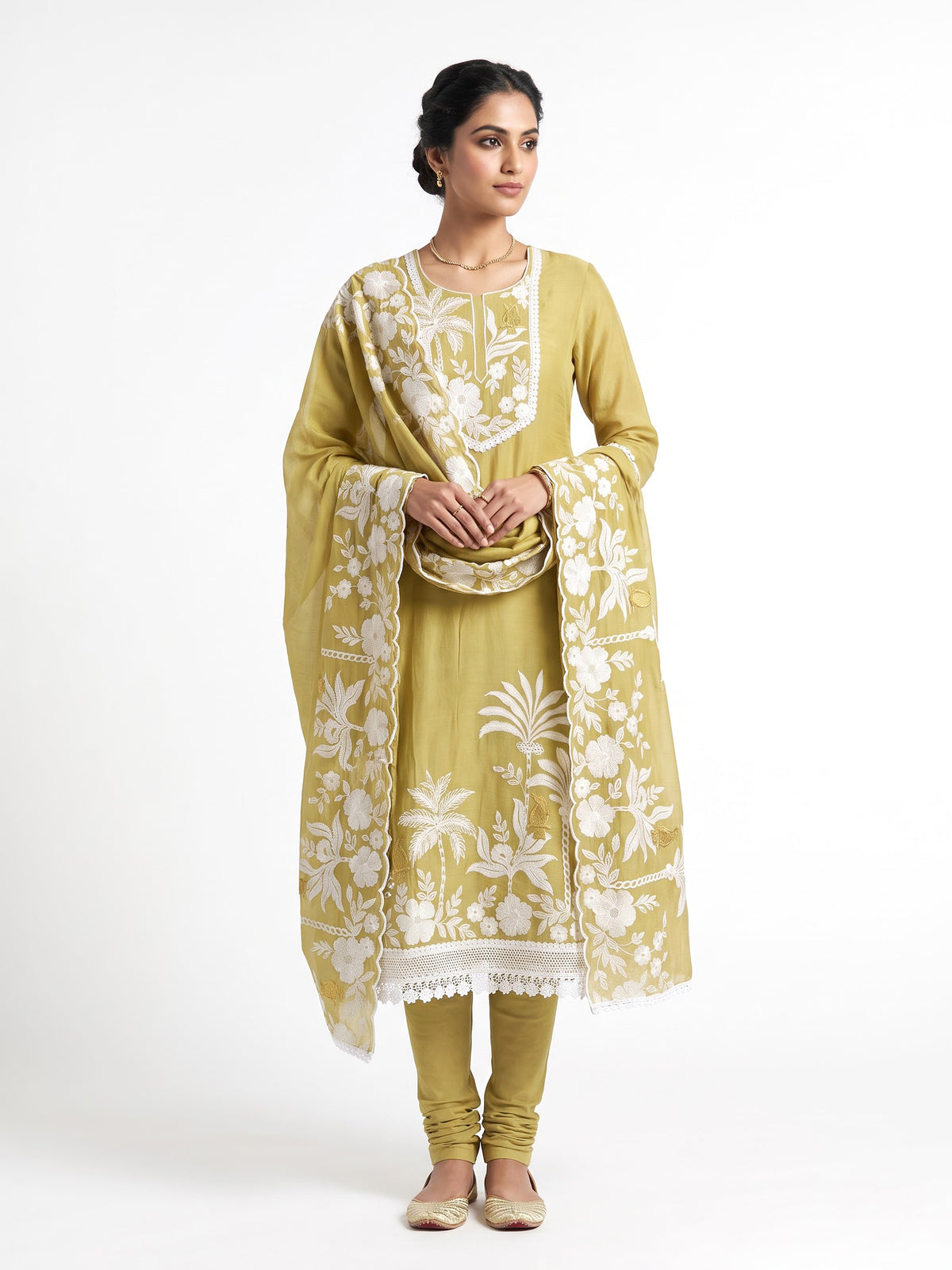 Mehendi yellow tropical palm women pant suit