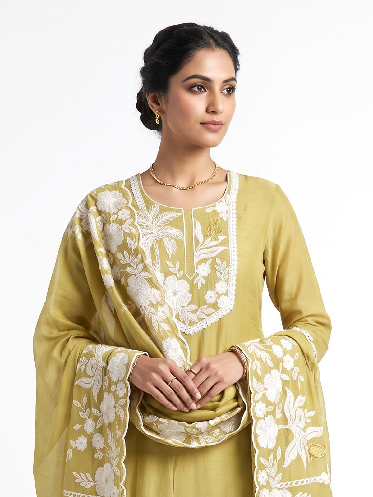 Mehendi yellow tropical palm women pant suit