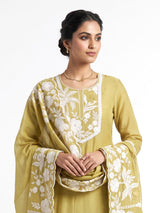 Mehendi yellow tropical palm women pant suit