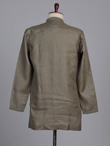 Mehendi green linen short kurta with mandarin collar
