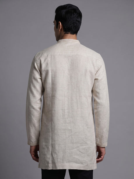 Natural beige linen short kurta
