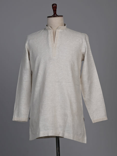 Natural beige linen short kurta