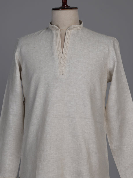 Natural beige linen short kurta