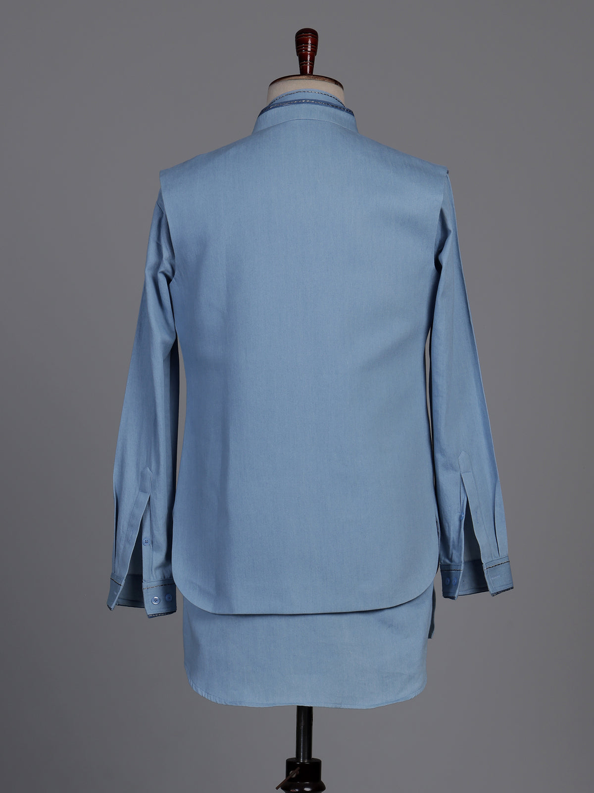 Sky blue waistcoat set with embellished brooch