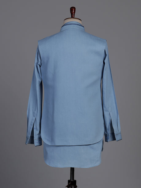Sky blue waistcoat set with embellished brooch
