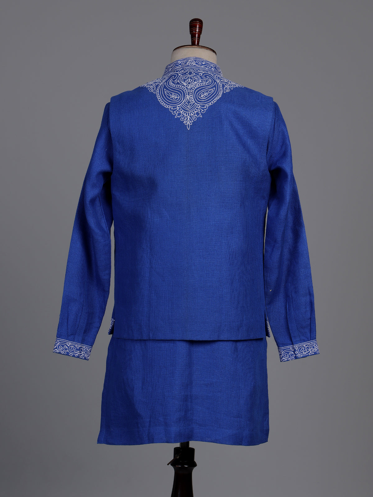 Blue embroidered jute waistcoat set