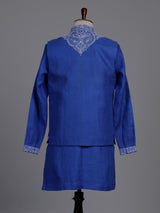 Blue embroidered jute waistcoat set