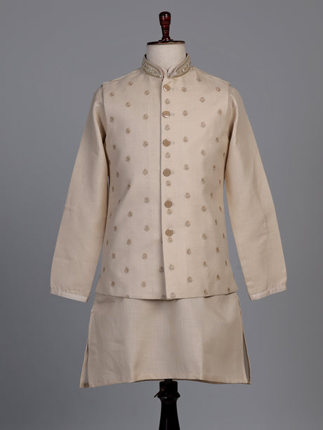 Antique beige zardosi embroidered bandhgala waistcoat set