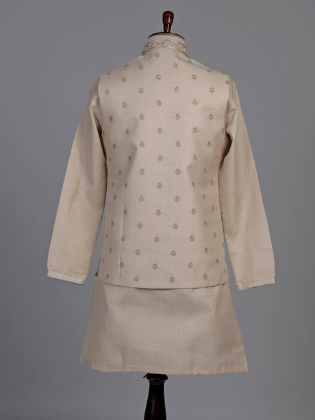 Antique beige zardosi embroidered bandhgala waistcoat set
