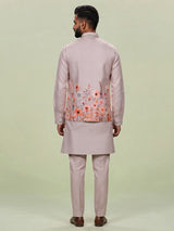 Blush pink floral print Nehru waistcoat kurta set