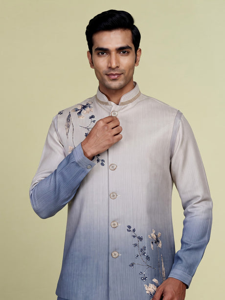 Slate blue ombre embellished waistcoat set