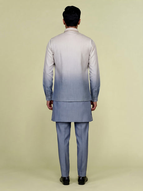 Slate blue ombre embellished waistcoat set