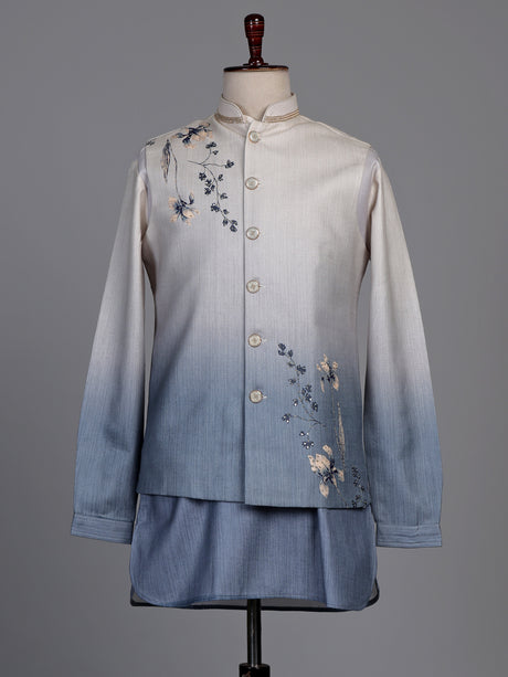 Slate blue ombre embellished waistcoat set