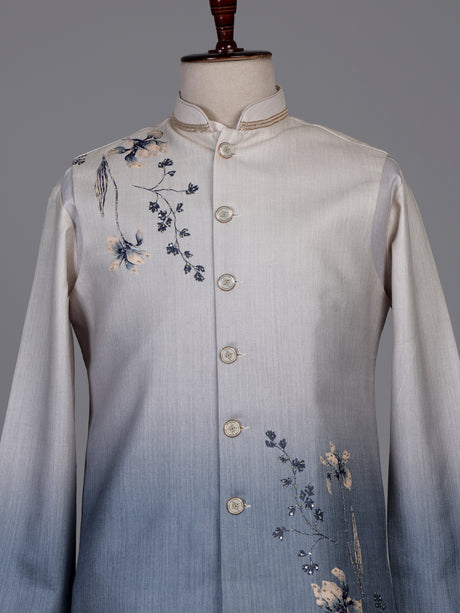 Slate blue ombre embellished waistcoat set
