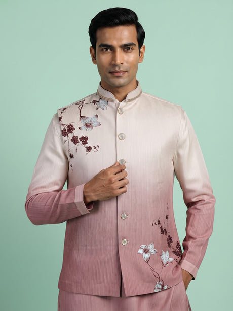 Onion pink ombre floral print silk waistcoat set