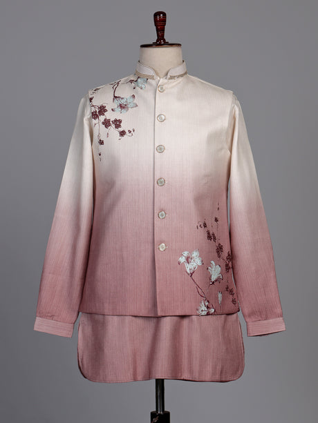 Onion pink ombre floral print silk waistcoat set