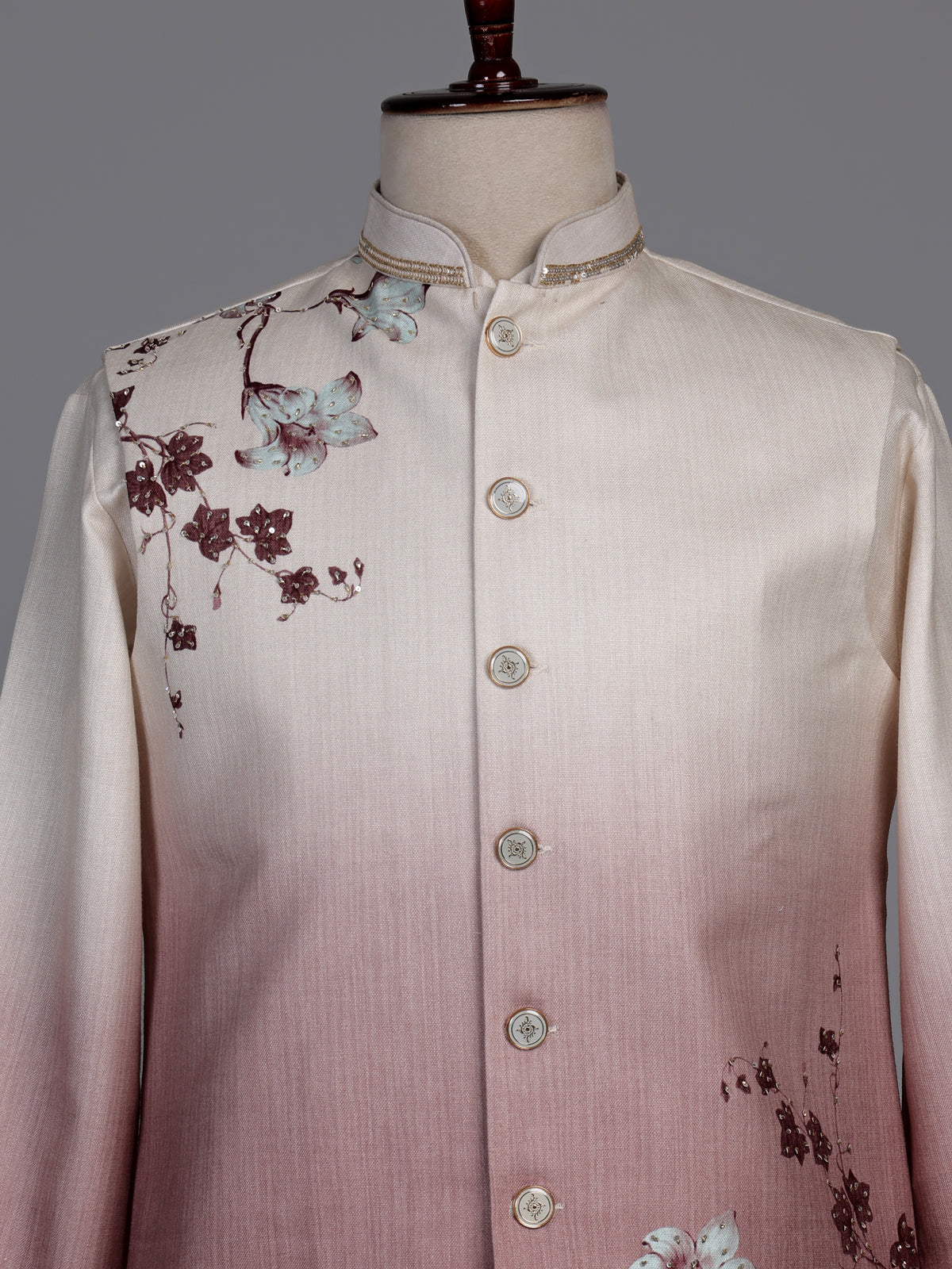 Onion pink ombre floral print silk waistcoat set