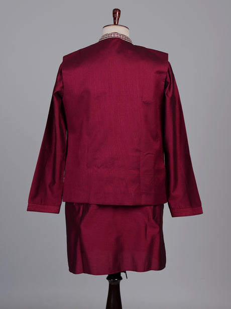 Maroon Kashmiri paisley embroidered Nehru waistcoat set