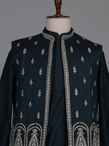 Midnight teal blue Kashmiri paisley embroidered waistcoat set