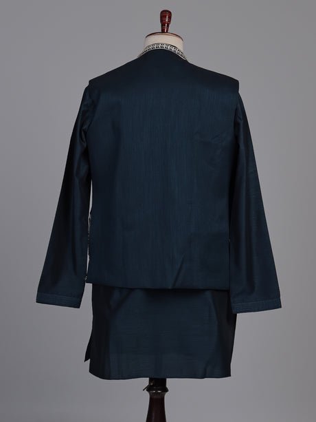 Midnight teal blue Kashmiri paisley embroidered waistcoat set