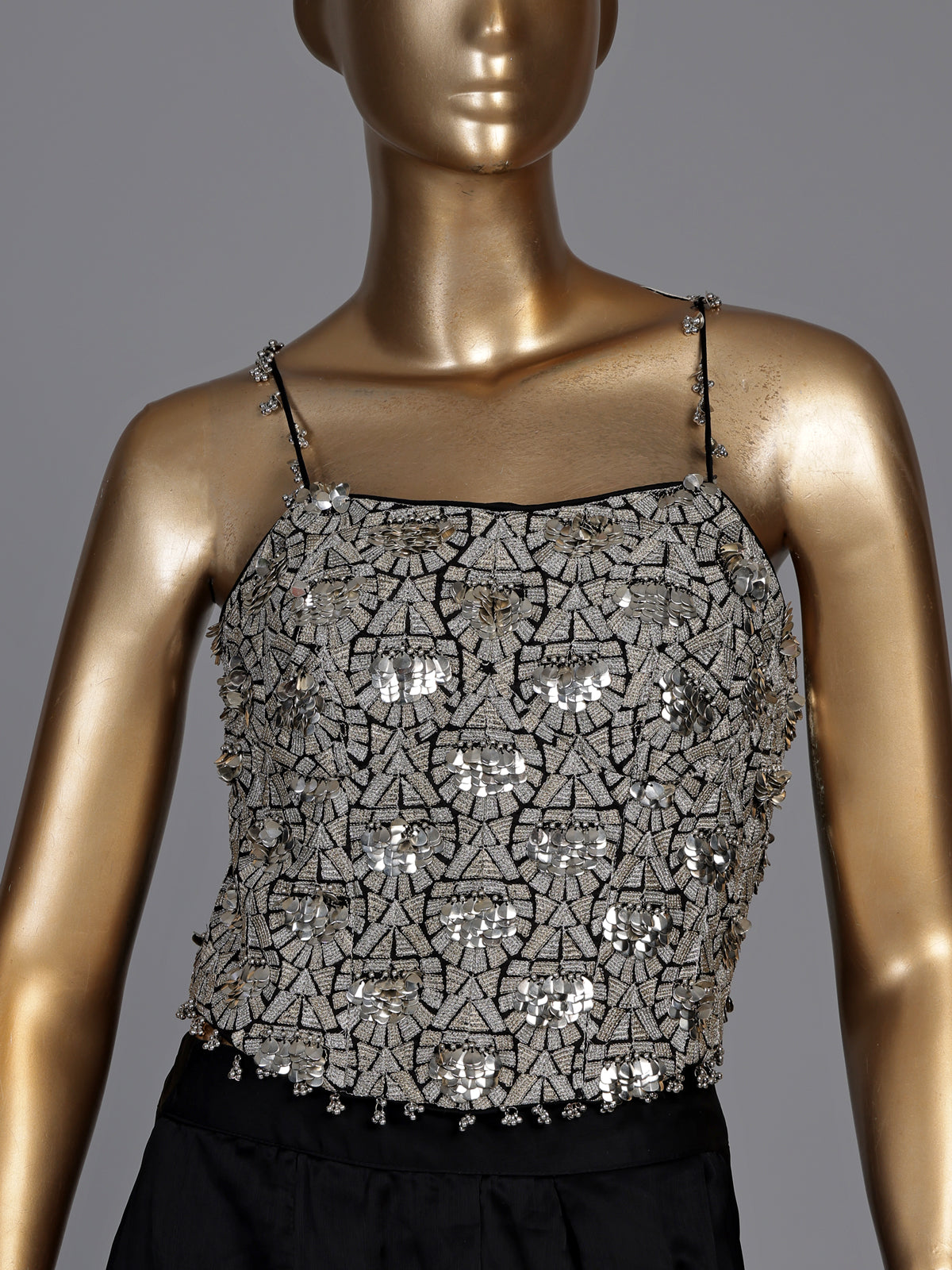 Midnight black georgette indowestern with embellished blouse and attached dupatta