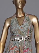 Elegant dusty mint blue anarkali suit with mirror embellishments