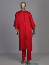 Vibrant red modal satin kurti set with cutdana detailing