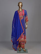 Royal blue pure crepe kurti set with embellished yoke