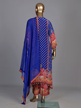 Royal blue pure crepe kurti set with embellished yoke