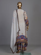 Elegant off-white pure crepe kurti set with zardosi embellishments