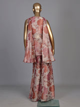 Onion pink floral jacquard palazzo suit with zardosi embellishments
