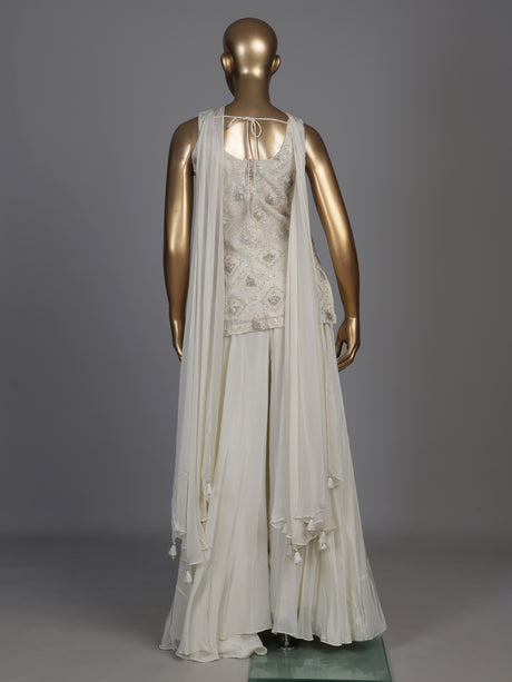 Cream organza and crepe embellished palazzo suit