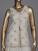 Cream organza and crepe embellished palazzo suit