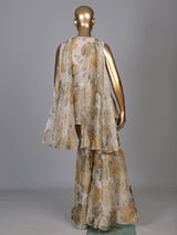 Light grey floral tissue silk palazzo suit with mustard print
