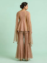 Peach dual-tone lurex tissue suit with zardosi embellished palazzo