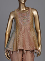 Peach dual-tone lurex tissue suit with zardosi embellished palazzo