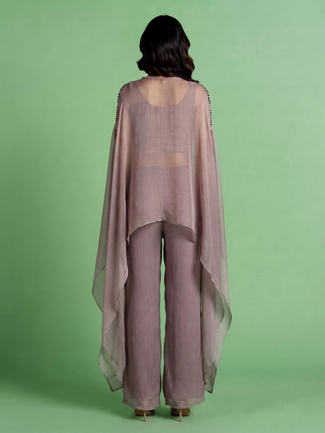 Pastel lavender lurex tissue palazzo suit with embellished yoke