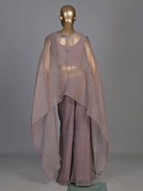 Pastel lavender lurex tissue palazzo suit with embellished yoke