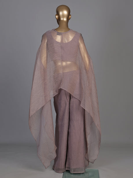 Pastel lavender lurex tissue palazzo suit with embellished yoke