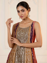Multicolour banarasi jacquard anarkali suit with palazzo and dupatta