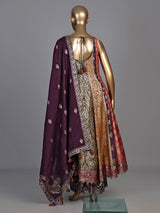 Multicolour banarasi jacquard anarkali suit with palazzo and dupatta