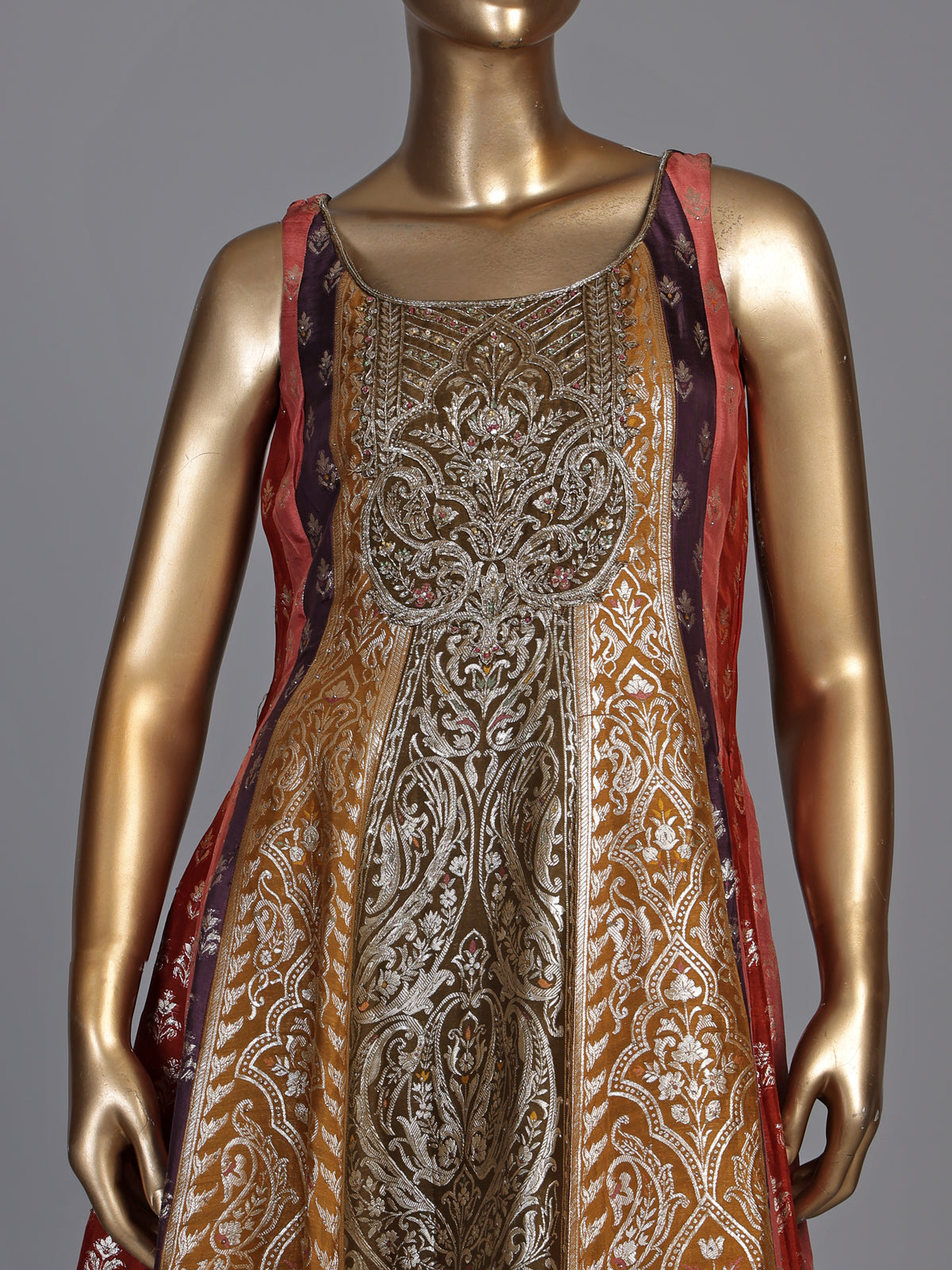 Multicolour banarasi jacquard anarkali suit with palazzo and dupatta