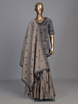 Graceful grey pakistani sharara suit with blue embroidery