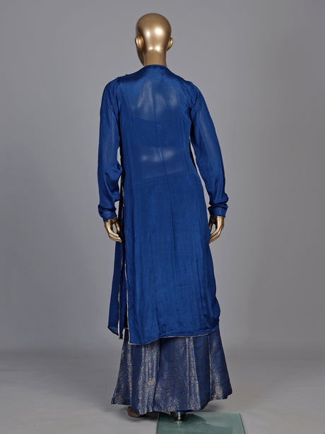 Elegant blue designer palazzo suit with intricate mirror and zardosi work