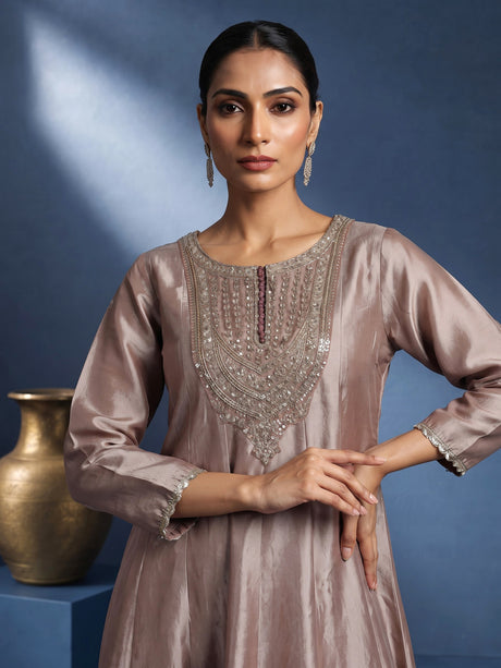 Pastel onion pink silk anarkali suit with intricate zardosi work