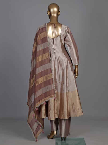 Pastel onion pink silk anarkali suit with intricate zardosi work