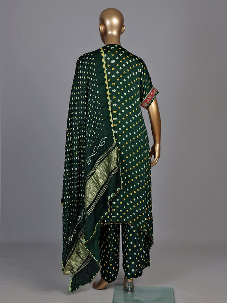Green pure silk bandhani suit with gota and zardosi embellishments