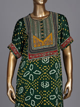 Green pure silk bandhani suit with gota and zardosi embellishments