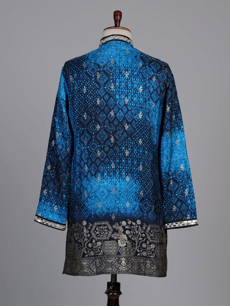 Royal blue bandhani kurta suit with zari embellished borders